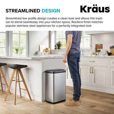 GarbagePro 13 Gallon Rectangular Trash Can With Hands Free Motion Sensor Battery Powered Matte Black Finish in kitchen setting