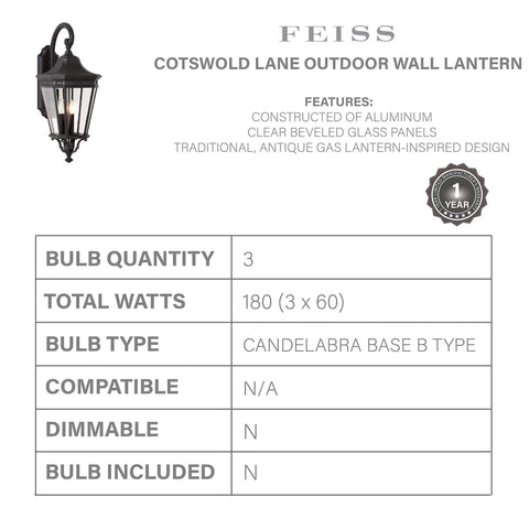 Cotswold Lane Outdoor Wall Lantern Black Finish One Light With Antique Gas Lantern Style for Patio Exterior Lighting description