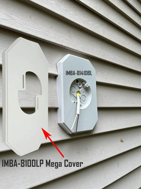 Mega Siding Plate Cover White PVC 13.5 By 7.12 Inches For Octagonal Vinyl Siding Block With Built In Electrical Box Two Pack Easy Mount Exterior Upgrade For Coach Light Or Entryway, shown on siding