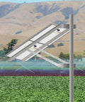 Universal Solar Panel Dual Arm Mount Kit With Support Pole And Wall Bracket, 0 To 90 Degree Tilt, mounted on pole in field