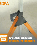 Close-up of Tri Function Pedestal Roller Stand with Adjustable Height showing wedge lock mechanism.