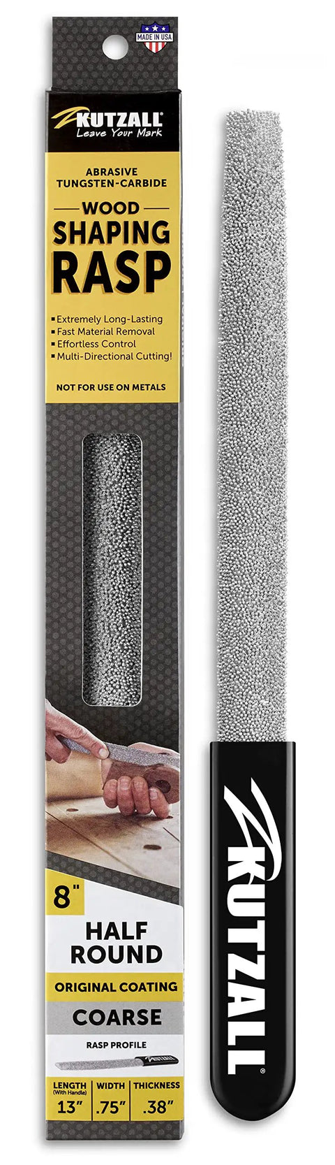 Coarse 8 Inch Half Round Hand Rasp For Woodworking And Shaping With Ergonomic Soft Grip Handle And Tungsten Carbide Coating packaging