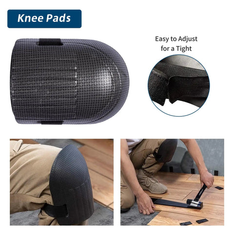 Knee pads from 65 Piece All In One Flooring Tools Kit for laminate, vinyl plank, and hardwood installations in use and close-up.