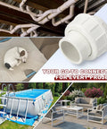 3 Pack One Half Inch PVC Union Coupling Fittings Sch 40 Socket To Socket Slip Union Adapter displayed with applications like piping and pool.