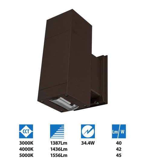 Dorado 36W Outdoor LED Wall Mount Cylinder Light in Bronze Go To Outdoor Lighting Solution 5000K 83 CRI 1566 Lumens 34.4W