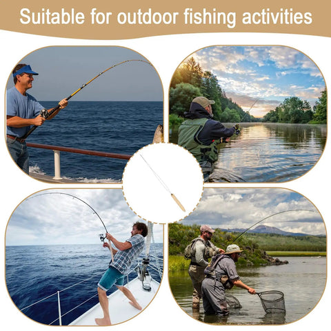 Collage of anglers using the Fly Tying Bobbin Set With Stainless Steel Threader And Ergonomic Handle in various outdoor fishing activities.