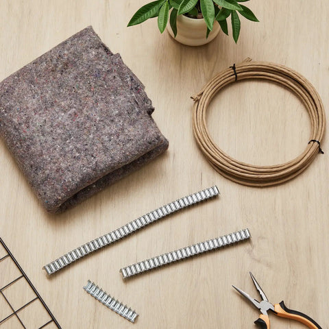 No Sweat Upholstery Spring Repair Kit For Couch Sofa Furniture Includes Sweet Twenty Four By Six Inch Spring Cover Pad and clips.