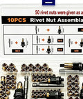 Threaded Rivet Tool Kit for Automotive Repair, Carbon Steel Set with 60-Piece M3 Through M8 Threaded Inserts In One Box, Heavy-Duty Rivnut Tool for Fastening Thin Sheet Metal and Metalworking Projects, open case with M3-M8 inserts