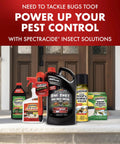 Assortment of Spectracide insect solutions in front of a door, including Fast Acting Insect Killer For Lawns And Landscapes Ready To Spray Concentrate Protects Lawns Veggies Fruit And Nut Trees Roses Flowers And Shrubs Kills 260 Plus Insects By Contact Above And Below Ground Non Staining