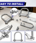 Front view of a 4-piece stainless steel M8 U-bolt kit with nuts, washers and mounting plate for boat trailer.