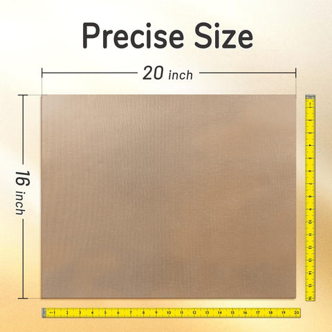 12 Pack PTFE Teflon Sheets 16 By 20 Inches For Auto Heat Press And Sublimation shown with precise measurements.