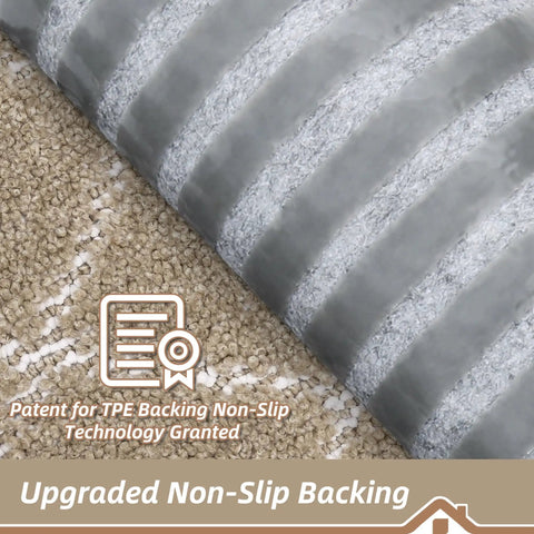 Non Slip Stair Treads For Wooden Steps 28x9In Beige Soft Polyester Carpet with TPE Non-Slip Backing Detail, 15 Pack Machine Washable
