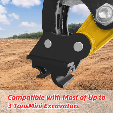 Compact Quick Hitch For Mini Excavators Mechanical Quick Change Coupler Kit Fits Up To 3 Ton Small Diggers visible on excavator arm