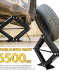 Heavy Duty RV Scissor Jack Stabilizer With 6500Lb Load Capacity 24 Inch Leveling Jack For Trailer And Camper Durable Stabilizer With Crank Handle Easy Stabilization On The Go Steel Construction For Reliable Support, black steel RV stabilizer under trailer wheel