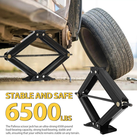 Heavy Duty RV Scissor Jack Stabilizer With 6500Lb Load Capacity 24 Inch Leveling Jack For Trailer And Camper Durable Stabilizer With Crank Handle Easy Stabilization On The Go Steel Construction For Reliable Support, black steel RV stabilizer under trailer wheel