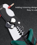 Heavy Duty 8 Inch Wire Stripper And Crimping Pliers For Electricians with trimming design, high carbon steel, and beefy handles.