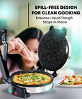 Libra Electric Roti Maker Machine With Non Stick 8.5 Inch Plates Auto Temp Control And Durable Handle, showing spill-free design during use.