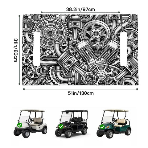 Two Seater Golf Cart Seat Covers Black And Grey Microfiber Towel Blanket Soft Breathable Absorbent Non Slip Bench Seat Protector For Golf Courses 51 By 31 Inches Machine Washable Easy Install Engine Print Vintage Auto Style