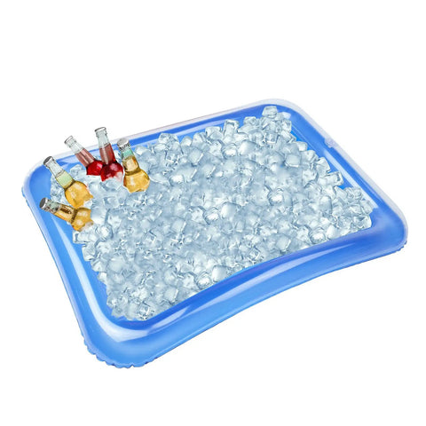 Four Pack Inflatable Ice Serving Bar Coolers For Parties And Outdoor Events, Portable Buffet Tray filled with ice and drinks