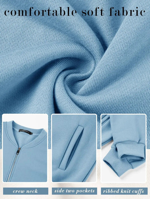 Trendy Long Sleeve Full Zip Sweatshirt Bomber Jackets For Teen Girls Blue Lightweight Soft And Stretchy Loose Fit Size Small details