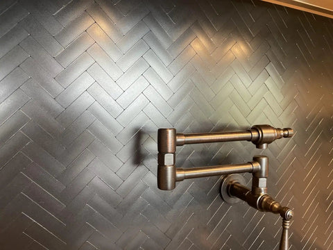 Black Herringbone Peel And Stick Kitchen Backsplash Tiles Kit Covering 14.64 Sq Ft Aluminum Composite Panels, 12 Sheets
