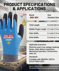 Heavy Hitter Insulated Work Gloves ASTM D120 Certified 1000V Electrical Safety Gear, standard size, 9.4 inches long with blue rubberized grip.