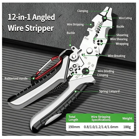 Heavy Duty Stainless Steel Wire Strippers And Cutting Pliers With Precision Notches For Clean Insulation Removal And Safe Electrical Work Durable Multi Function Tool with rubberized grip.