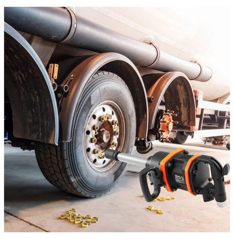 Heavy Duty 1 Inch Air Impact Wrench Delivering 3160 Ft Lbs Breakaway Torque Pro Pneumatic Impact Gun in use on truck tire.