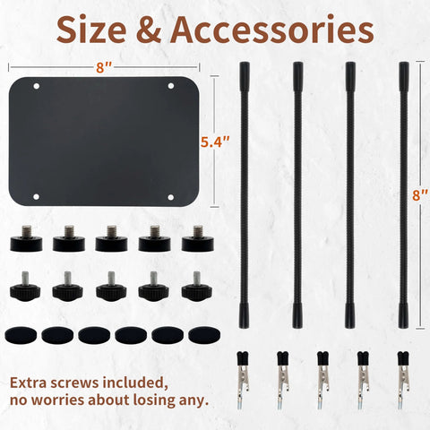 Dimensions and accessories of Upgraded Helping Hands Soldering Station With Four Flexible Arms Third Hand Soldering Tool