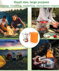 Lightweight Portable Camping Stove For Backpacking And Hiking With Piezo Ignition No Fuss Wind Resistant Design And Stable Support Compact Camp Stove For Outdoor Cooking And Adventure Trips in various outdoor settings.