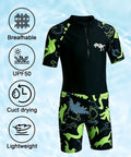 Boys Swim Set With UPF50 Long Sleeve Zip Rash Guard And Quick Dry Trunks 4 Way Stretch Beachwear For Swim Lessons Water Park And Beach Ages 4 To 12 Black