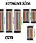 Product size chart of Dope Multicolor Breadboard Jumper Wire Kit 240Pcs with various wire lengths in 10 distinct colors.