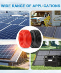 10 AWG Solar Panel Extension Cable Kit, 100 Ft Black And 100 Ft Red, Tinned Copper PV Wire for outdoor RV and solar installations