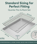 Quarter Sheet Pan With Wire Rack Set For Oven Use, Premium Aluminum Baking Sheet With Stainless Steel Rack, size details shown