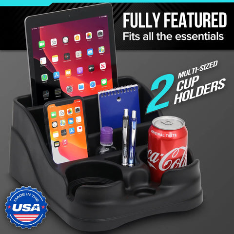 Center Console Organizer For Cars And Trucks Built For The Daily Commute With Dual Cup Holders Fits In Seat Or Floor Rear Mount Slots