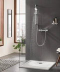 Tempesta Cosmopolitan 100 2 Spray Shower Rail Set with Rain and Jet Modes in modern bathroom, Starlight Chrome Finish