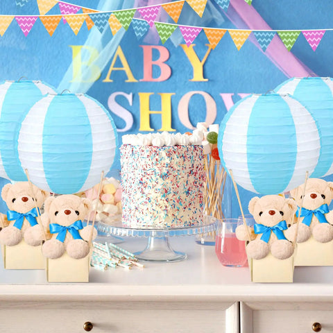 12 Set Baby Shower Hot Air Balloon Table Centerpieces Kit With DIY Paper Lanterns Plush Bears Wooden Baskets Wood Sticks