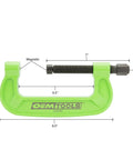 Beefy Bearing Cup Installer And U Joint Drive Shaft Tool Heavy Duty Magnetic C Clamp for auto repairs in green color with measurements
