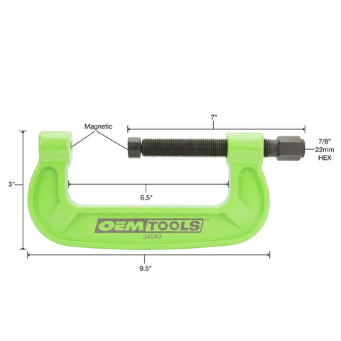 Beefy Bearing Cup Installer And U Joint Drive Shaft Tool Heavy Duty Magnetic C Clamp for auto repairs in green color with measurements