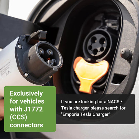 Close-up of J1772 connector on Pro Level 2 EV Charger With PowerSmart 48 Amp Fast Home Charging Hardwire Setup