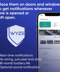 Wyze app screen showing notifications for Three Pack Wireless Entry Sensors For Home Security System, Door And Window Alerts.