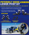 Peterbilt hood lower pivot kit with brackets and bolts for models 377, 378, 379, ensuring smooth hood operation on trucks.