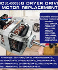 Dryer Drive Motor Replacement for Samsung and Kenmore DC31-00055G model, showing part compatibility and fit models.