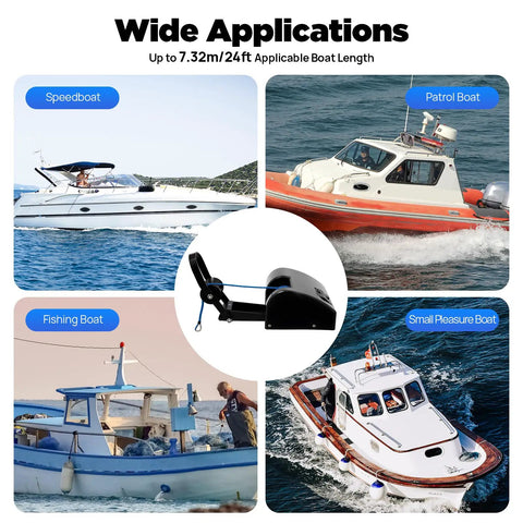 Heavy Duty 12V Marine Electric Anchor Winch With Wireless Remote For Small Boats Up To 24ft Includes Rope And Roller For Easy Docking used with various boat types.