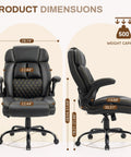 Ergonomic Big And Tall Office Chair With Four Point Massage And Heat 500 Lb Capacity dimensions front and side view diagram