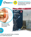 Dishwasher Connection Kit With Push To Connect Brass Fittings For PEX Copper CPVC PERT HDPE packaging and usage guide.