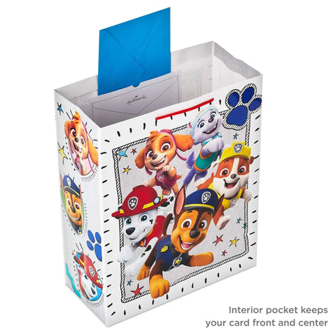 Totally Extra Large Paw Patrol Gift Bag With Tissue Paper For Birthdays And Parties, 15 Inch White Gift Bag With Your Kid's Favorite Paw Patrol Pups Chase Everest Marshall Rubble Skye For Holidays