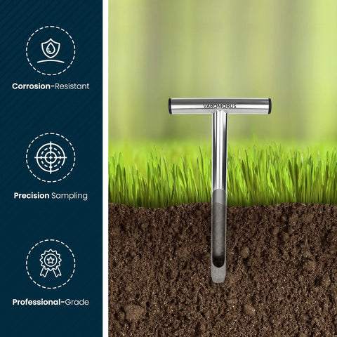 Stainless Steel Soil Sampler Probe With One Piece Solid T Style Handle 12 Inch Long Three Quarter Inch Diameter in soil