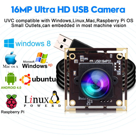 16MP USB Camera Module With 170 Degree Fisheye Lens For Raspberry Pi And PC, high resolution webcam with IMX298 sensor and UVC USB 2.0