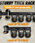 Garage Storage System With Wall Mount Tool Organizer And Heavy Duty Metal Hooks, holds dumbbells and kettlebells